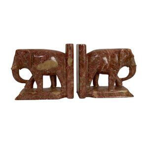 Vintage Bombay Company Marble Elephant Bookends